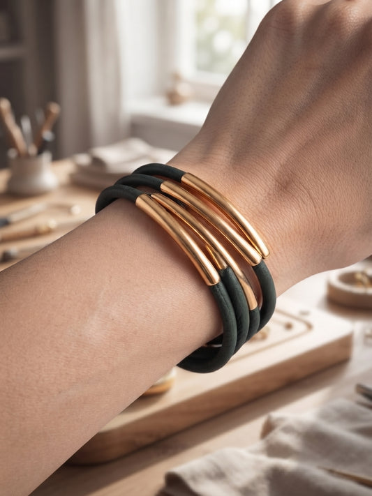 🌿 Bracelet Multicorde vert et doré, "Vintage Chic" – Stock Dormant (Années 2000) ✨
