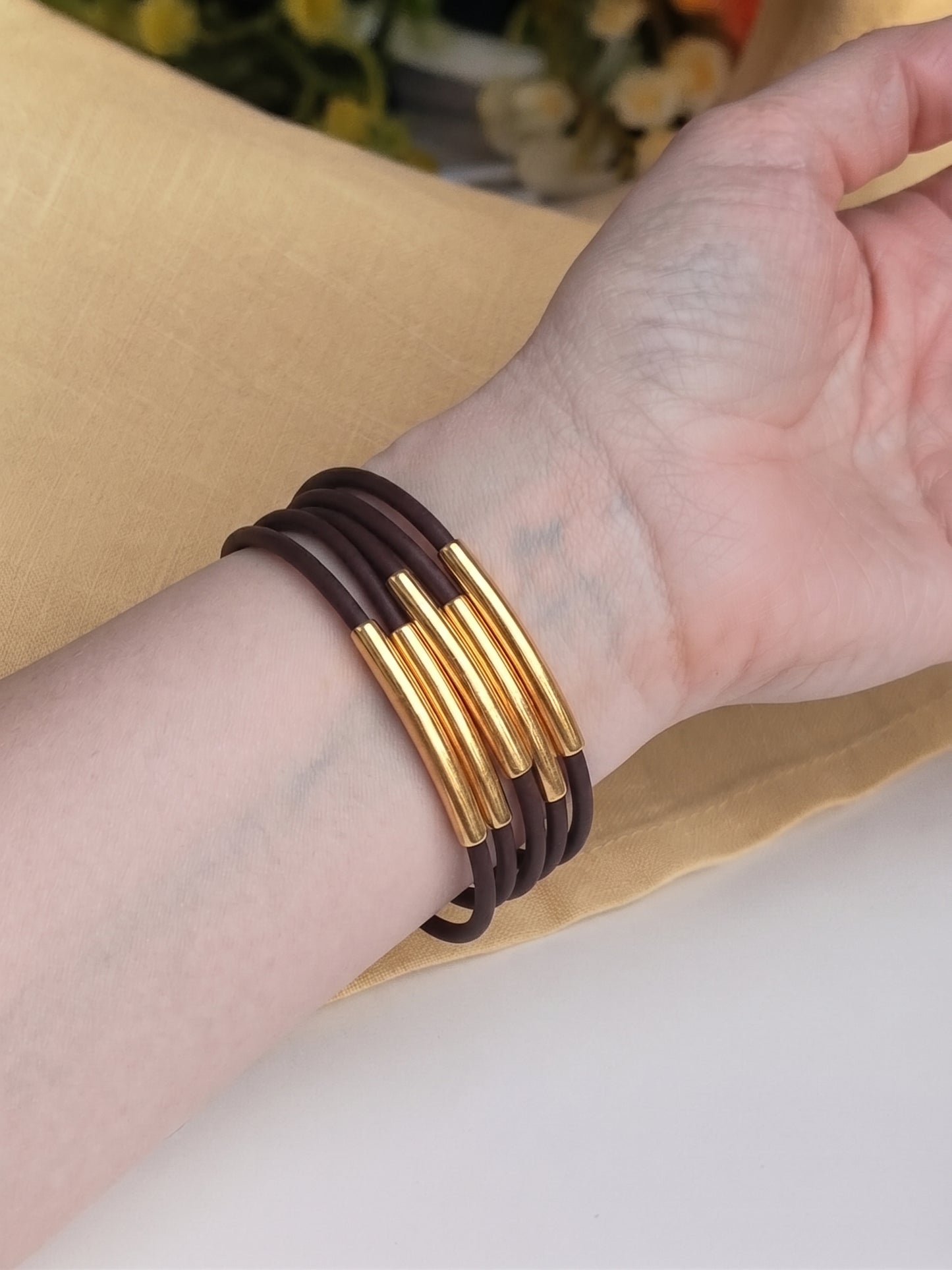 💙 Bracelet Vintage Tendance 5 Rangées Marron et Doré ✨