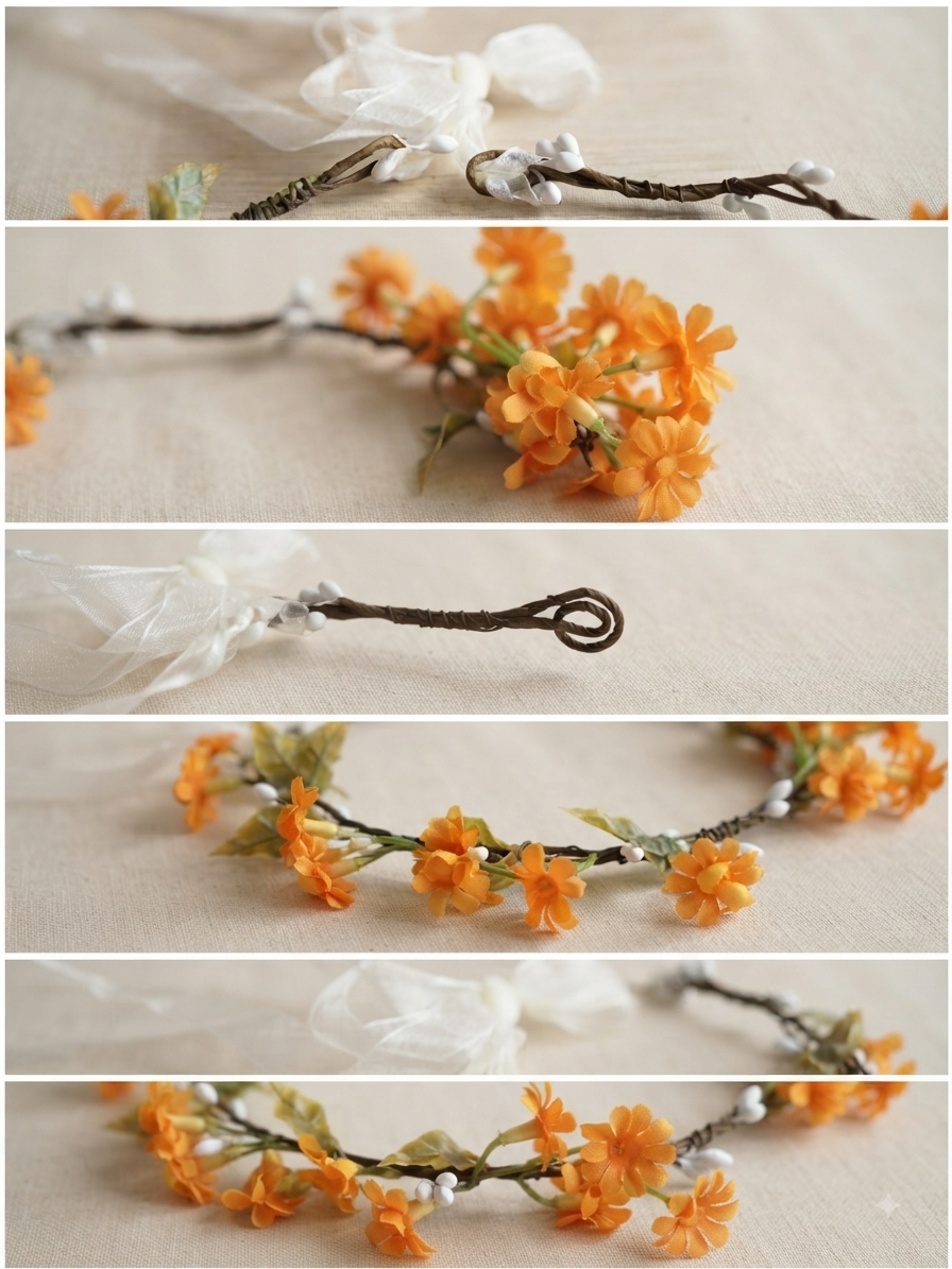 đ Couronne de Fleurs BohĂšme Orange - Parfaite pour Mariage et CĂ©rĂ©monie đžđż