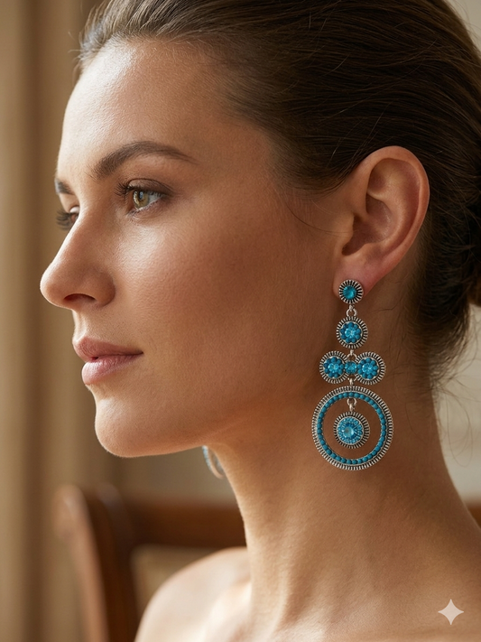 🎀🥰Boucles d'Oreilles Pendantes "Bleu Royal" – Lustres Vintage & Cristaux Azur🥰🎀