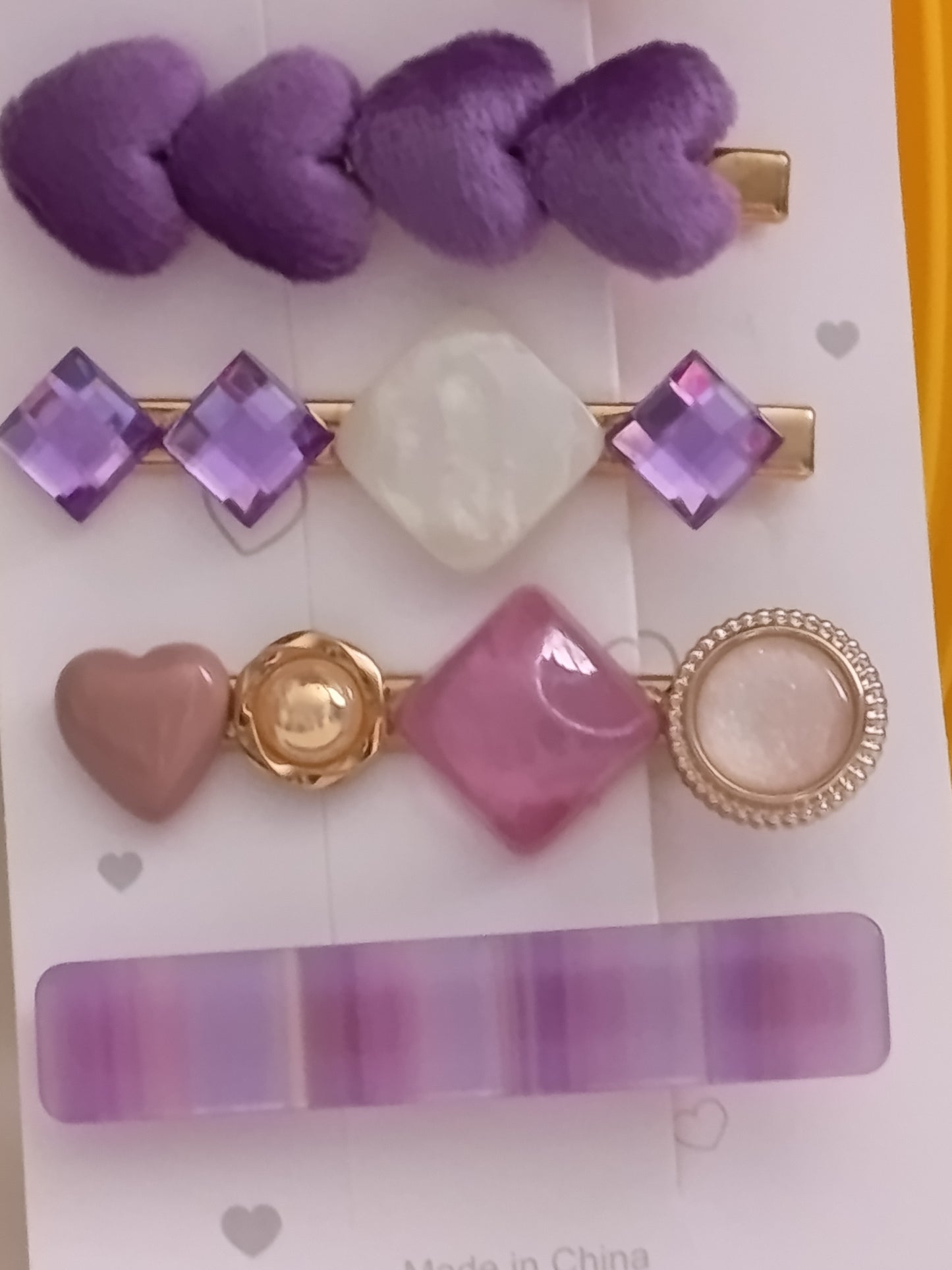 Lot de 5 pinces crocrodiles + 1 barrette à cheveux, dans les tons violets
