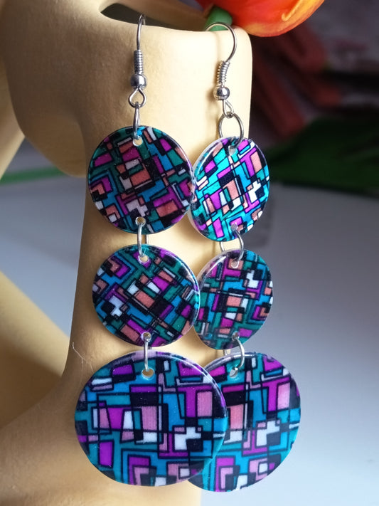 💖💐Boucles d'oreilles réversibles neuves, en nacre véritable et émail géométrique 💐💖