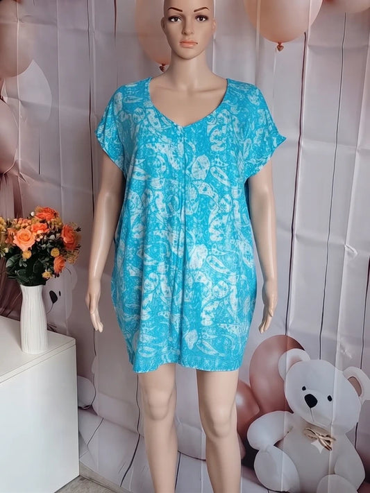 🌸 Tunique Ethnique Bohème - Turquoise &amp; Blanc 🌊 taille 56-58-60, N13