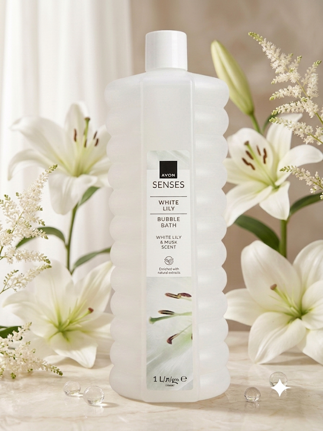 🛀 Avon Senses Bubble Bath : Évasion Florale au Lys Blanc et musc - 1 l