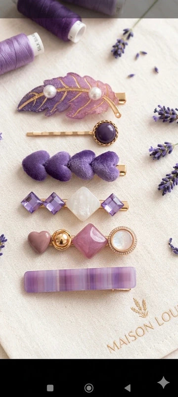 ✨ Illuminez votre coiffure avec notre collection Purple Chic : 1 barette et 5 pinces crocrodiles ! 💜