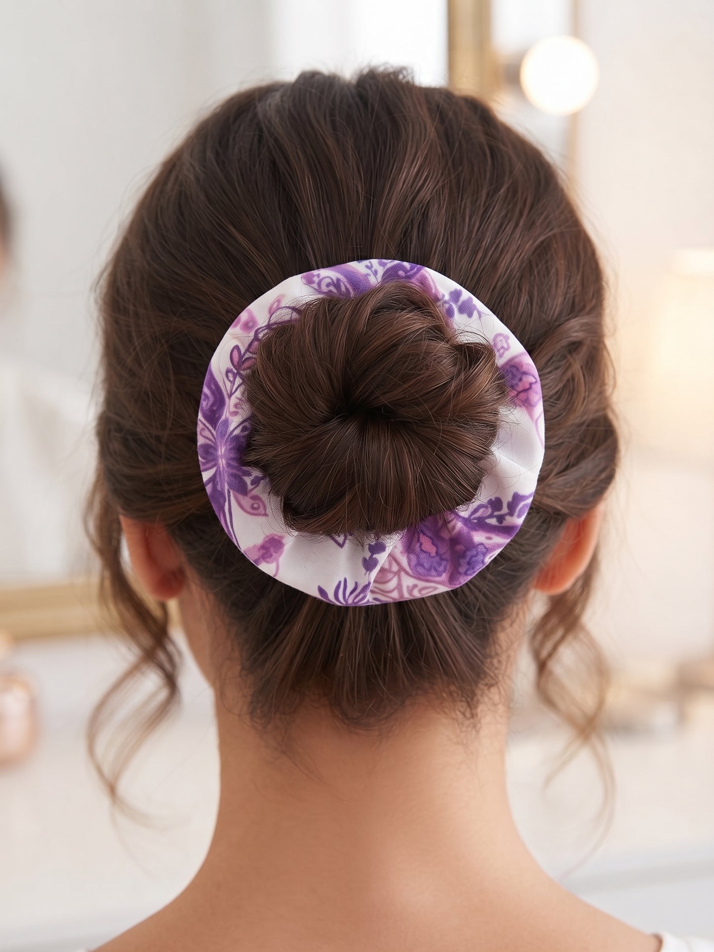 💜 Chouchou Élégant en Tissu Violet Rose & Blanc – Style Bohème & Tendance 🌸