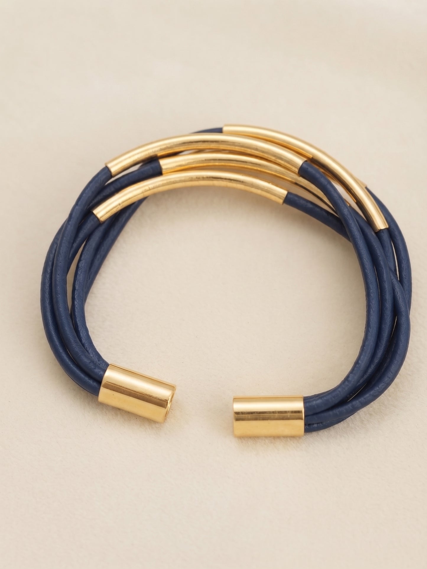 💙 Bracelet Vintage Tendance 5 Rangées Bleu Marine et Doré ✨