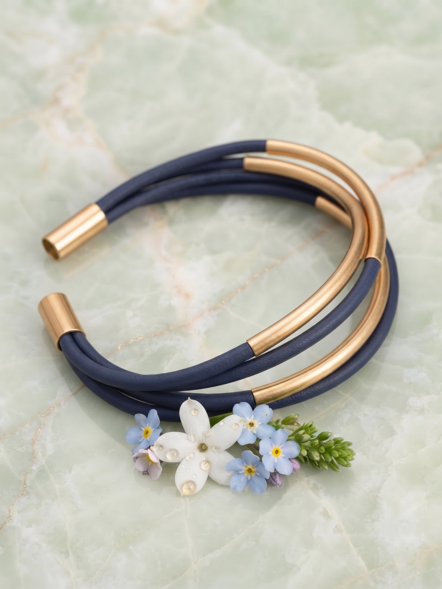 💙 Bracelet Vintage Tendance 5 Rangées Bleu Marine et Doré ✨