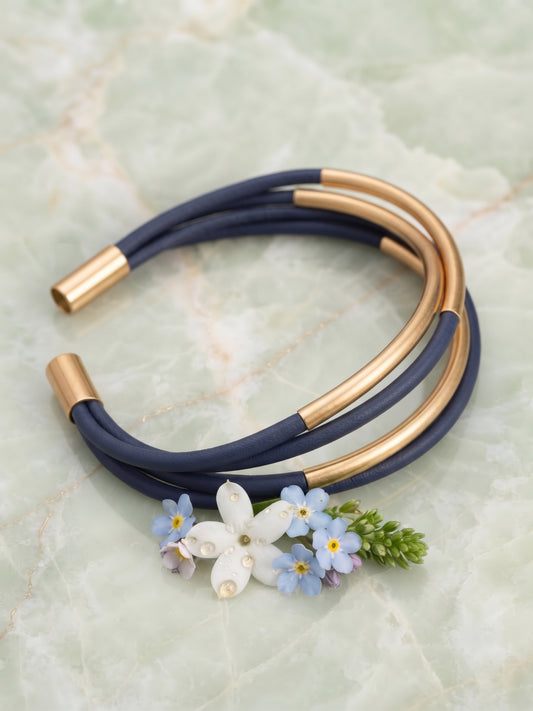 💙 Bracelet Vintage Tendance 5 Rangées Bleu Marine et Doré ✨