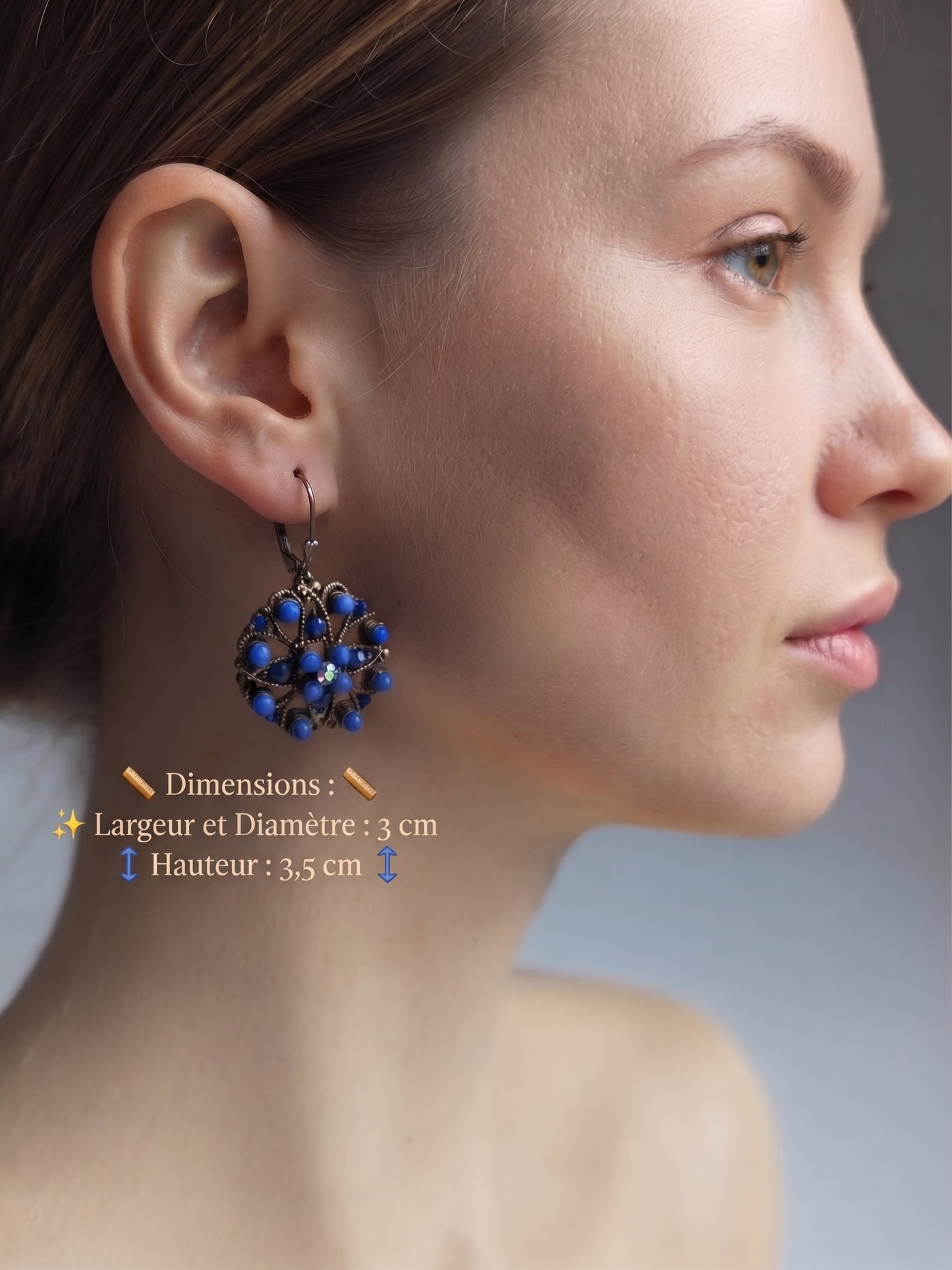 ✨ Boucles d'oreilles rétro vintage années 2000 – Puce / Dormeuse métal bronze et perles bleu cobalt (Stock dormant rare !)