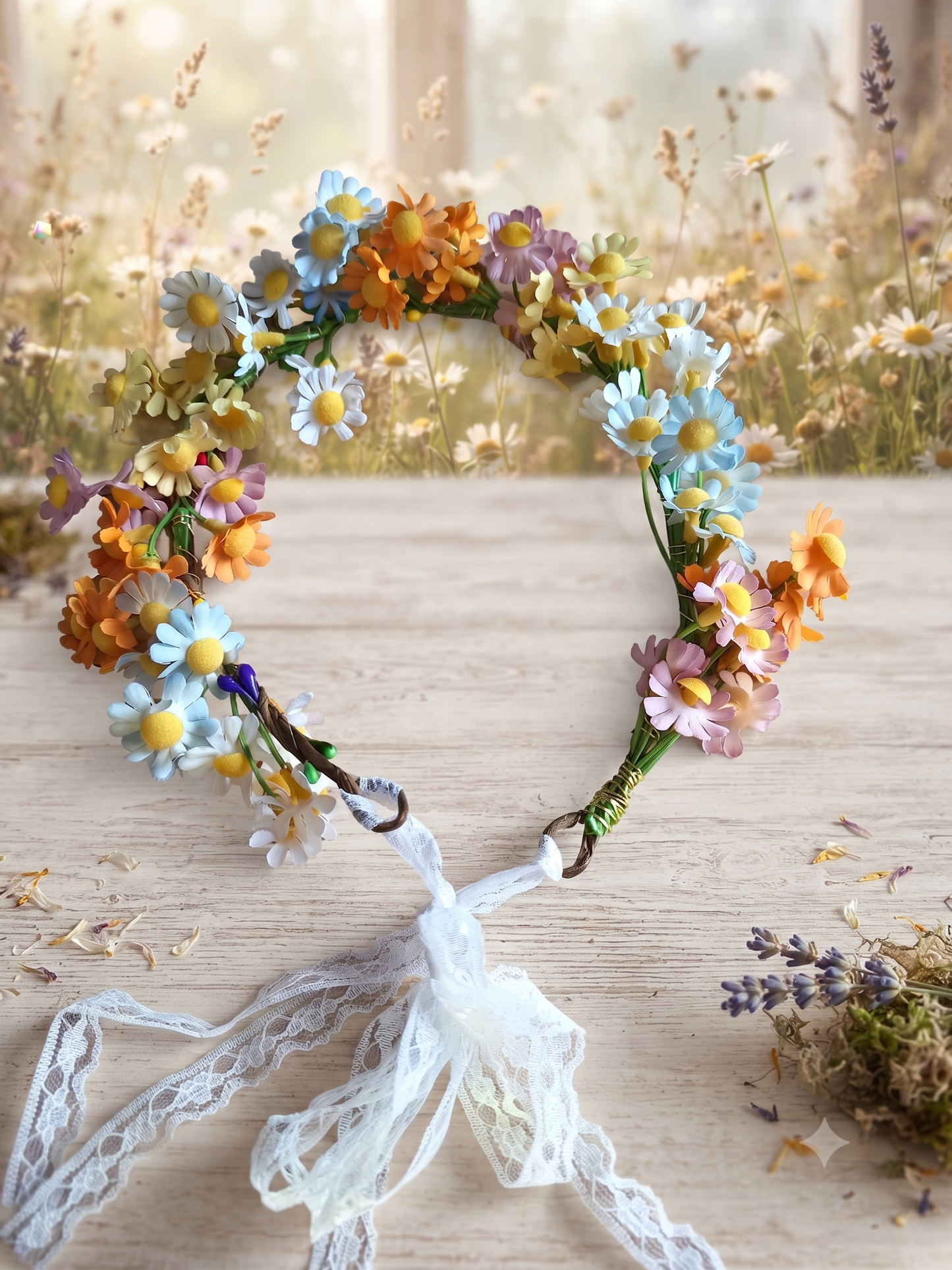 Couronne de Tête Bohème "Prairie Fleurie" , style marguerites🌸✨Champêtre
