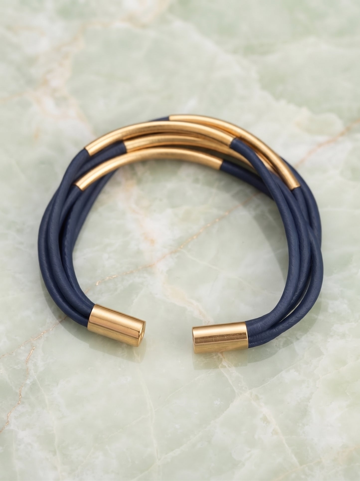 💙 Bracelet Vintage Tendance 5 Rangées Bleu Marine et Doré ✨