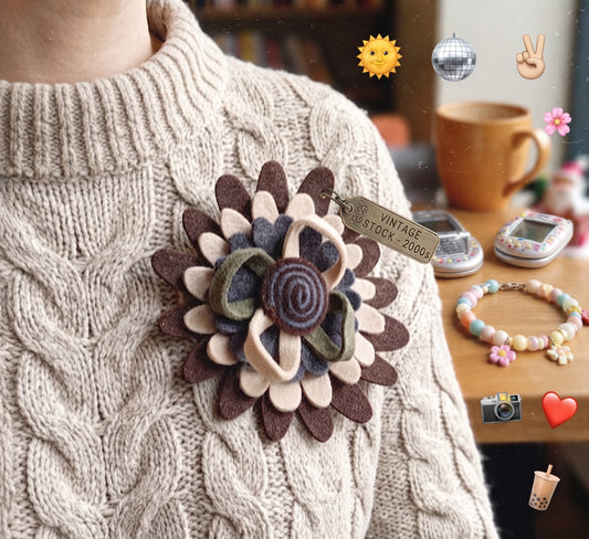 🏵️🦋Très grande broche artisanale en feutrine avec pétales multicouches et un coeur en spirale🦋🏵️