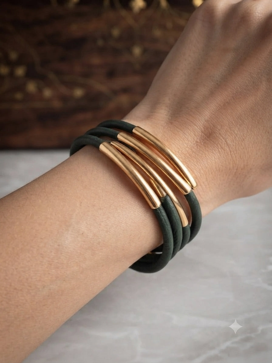 🌿 Bracelet Multicorde vert et doré, "Vintage Chic" – Stock Dormant (Années 2000) ✨