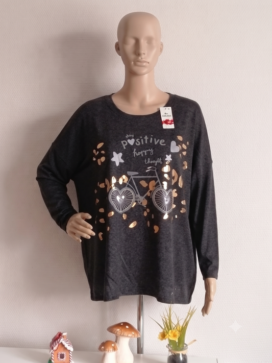 🚲 Pull Douillet &amp; Inspirant "Stay Positive" - Noir & Doré (Taille 54/56) 💖