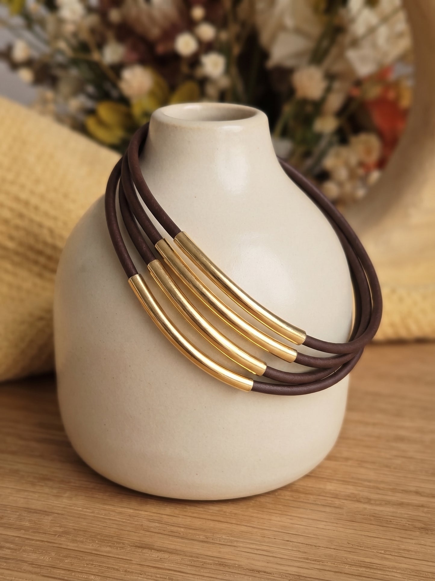 💙 Bracelet Vintage Tendance 5 Rangées Marron et Doré ✨