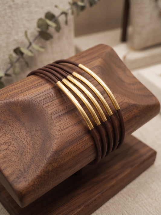 💙 Bracelet Vintage Tendance 5 Rangées Marron et Doré ✨