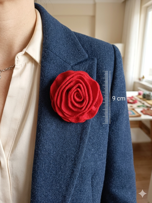 ✨🏵️ Broche Fleur de Rose en Laine Feutrée Rouge - Accessoire Elégant🏵️✨