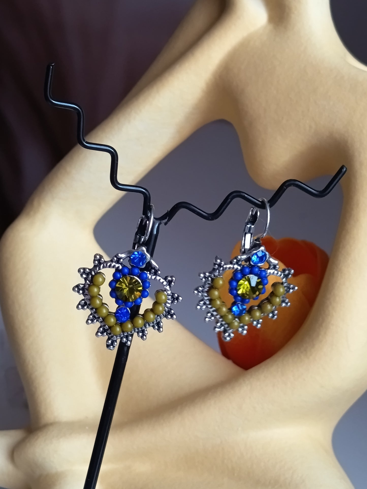 ✨ BOUCLES D'OREILLES "ÉCLAT BAROQUE" – BLEU & OCRE ✨