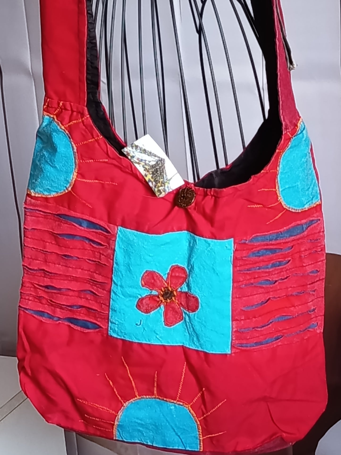 Sac à bandoulière à patchwork, ethnique, 100% coton, coloré N6