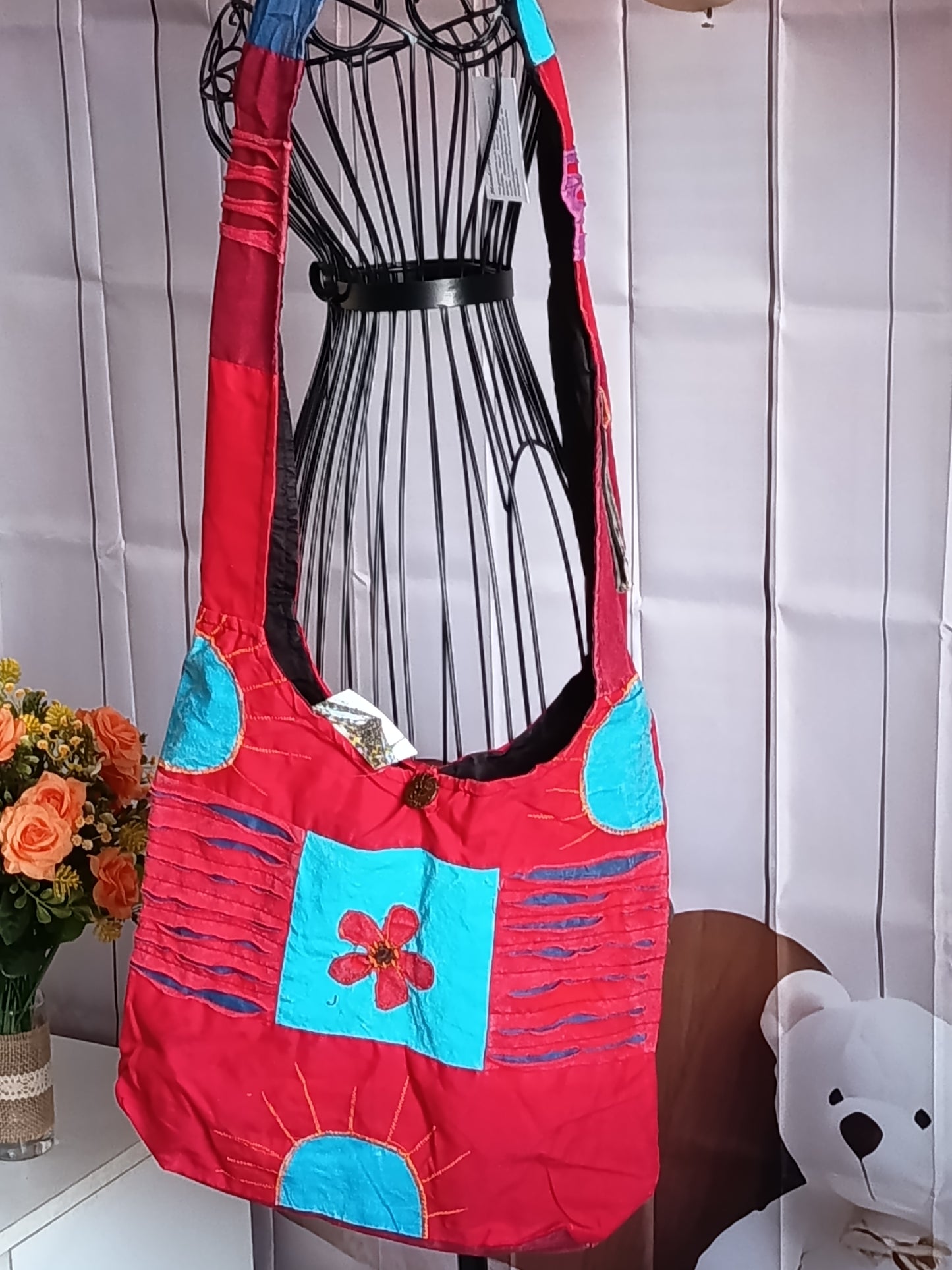 Sac à bandoulière à patchwork, ethnique, 100% coton, coloré N6
