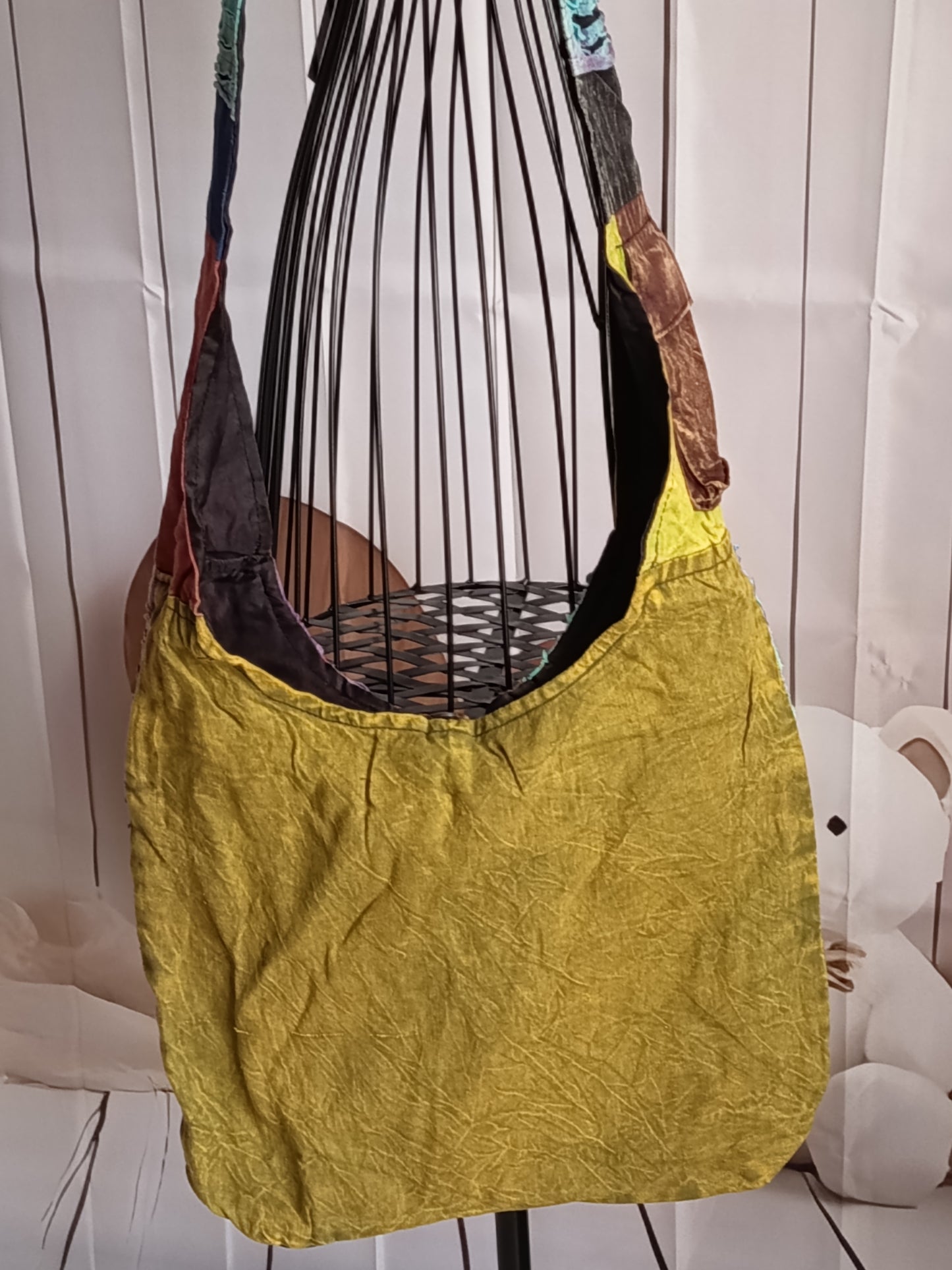 Sac à bandoulière à patchwork, ethnique, 100% coton, multicolore, N7B