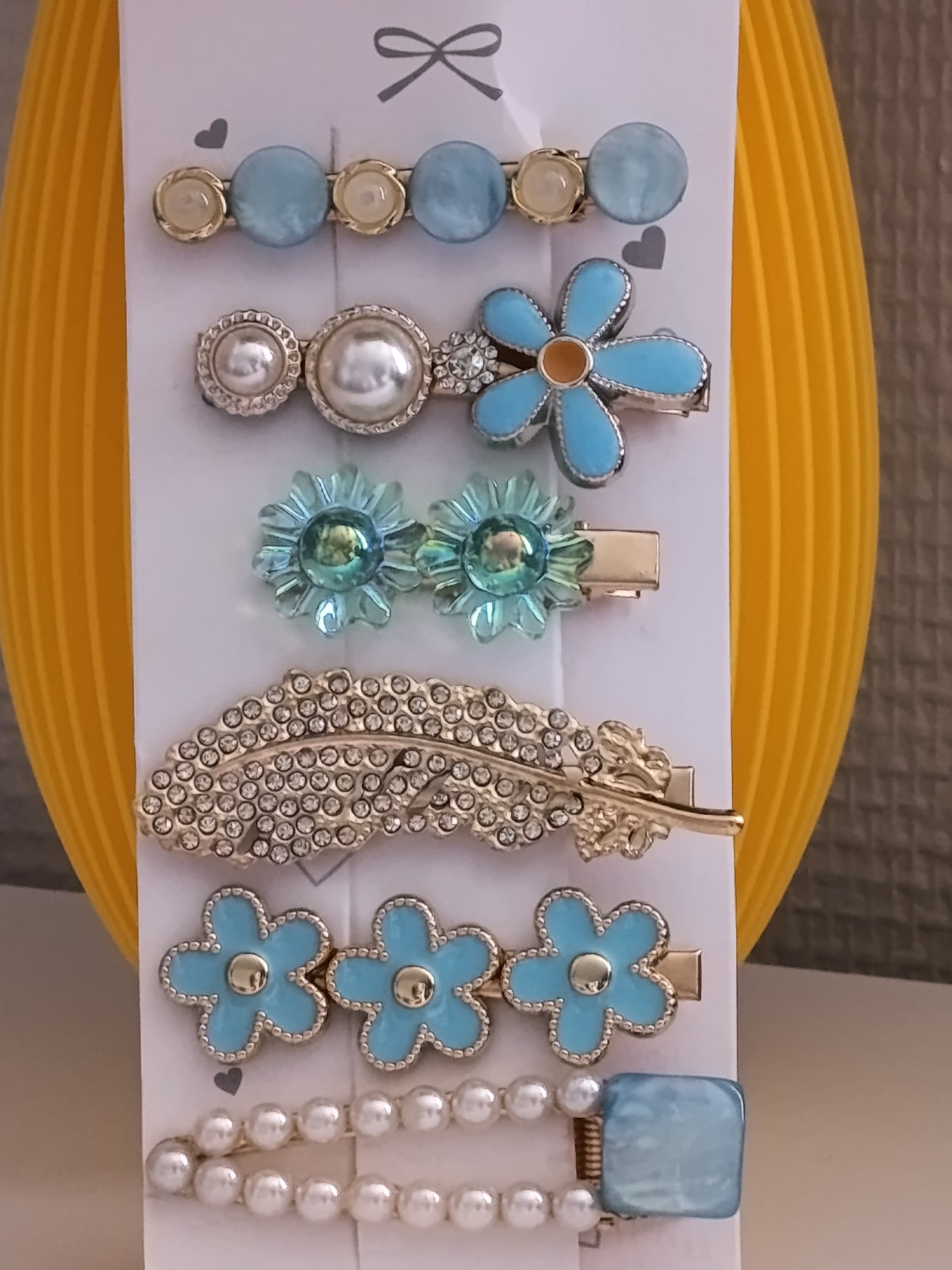 Lot de 6 pinces crocrodiles, dans les tons bleus turquoises et blancs