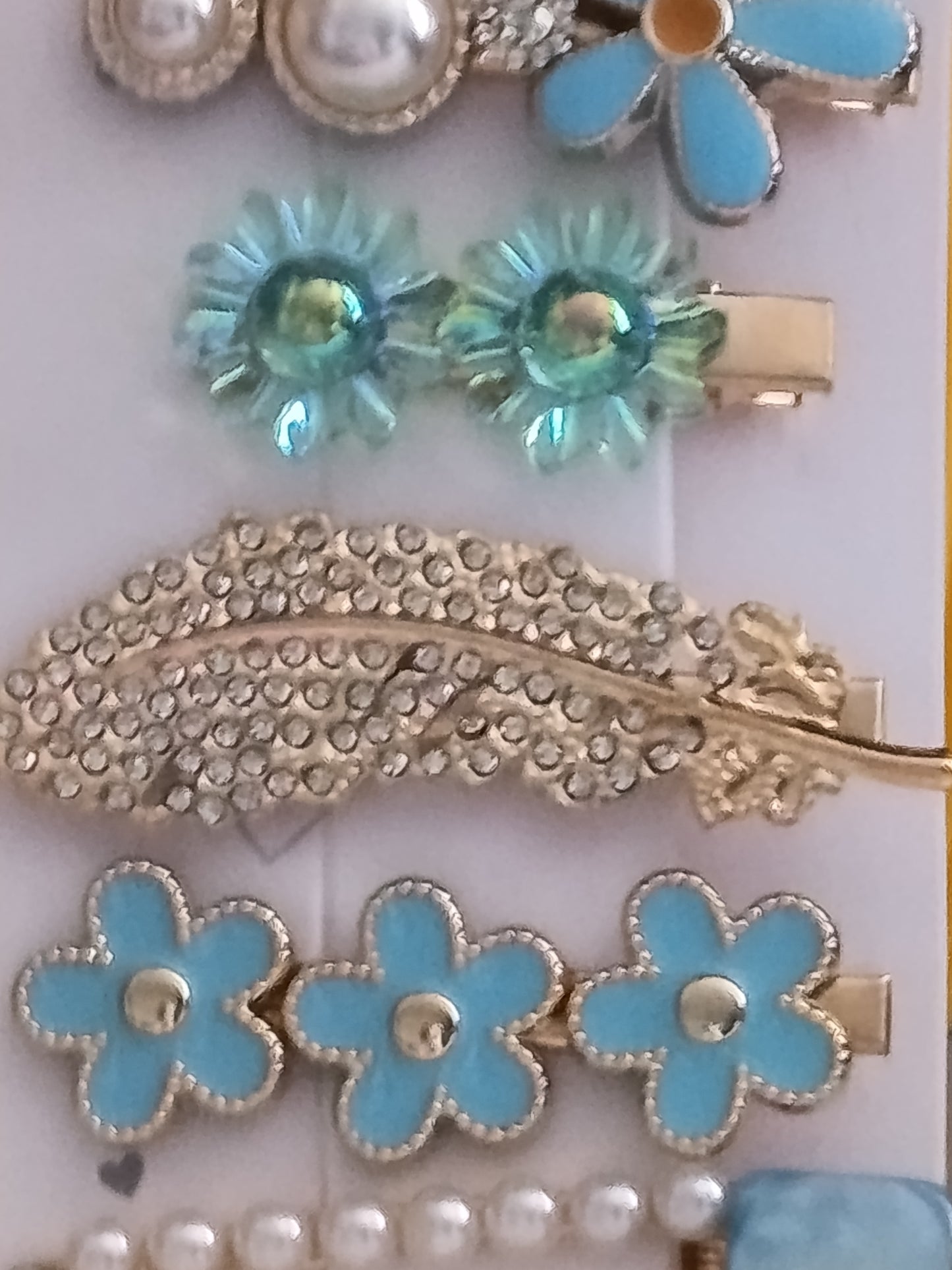 Lot de 6 pinces crocrodiles, dans les tons bleus turquoises et blancs