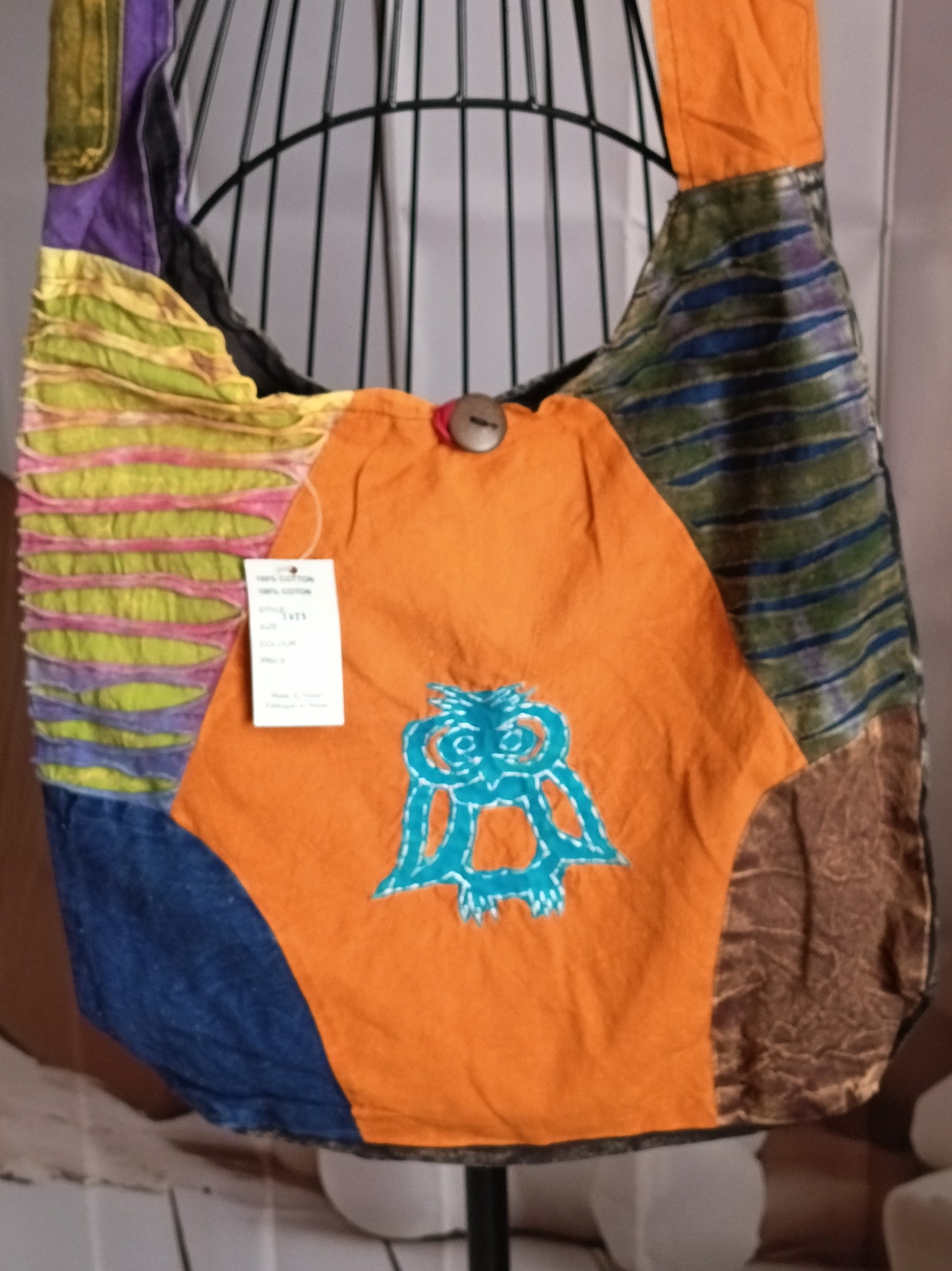 Sac à bandoulière à patchwork, ethnique, 100% coton, multicolore, N7C