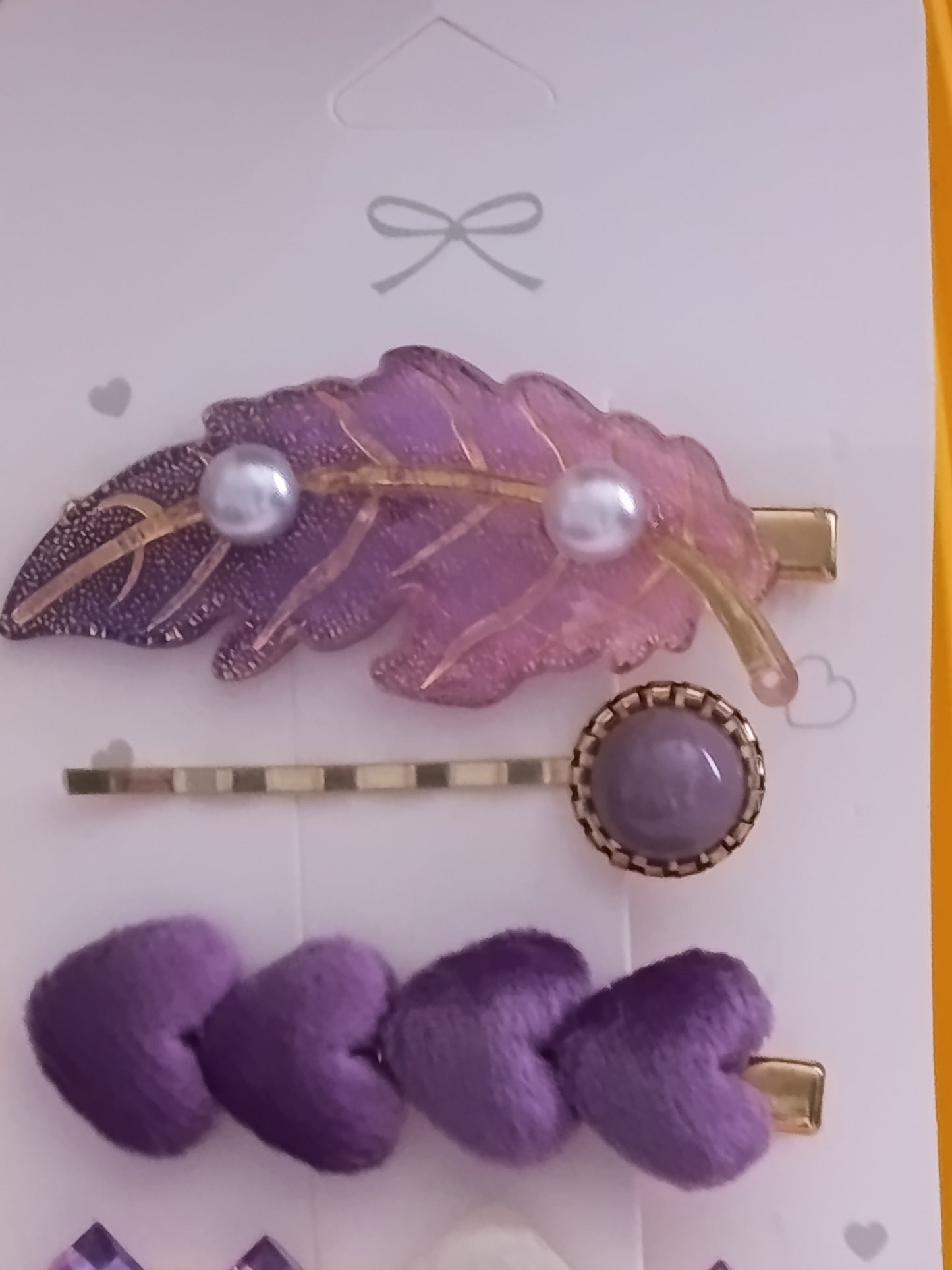 Lot de 5 pinces crocrodiles + 1 barrette à cheveux, dans les tons violets