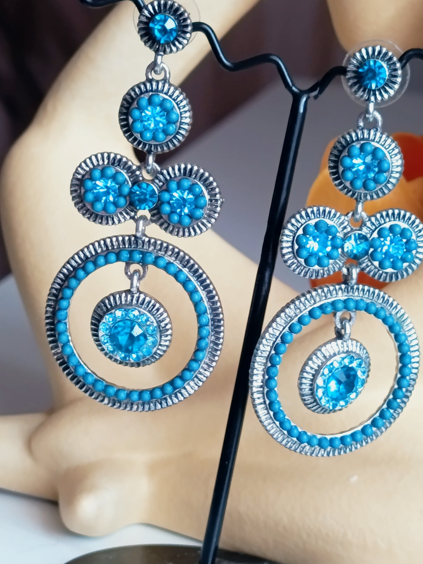 🎀🥰Boucles d'Oreilles Pendantes "Bleu Royal" – Lustres Vintage & Cristaux Azur🥰🎀
