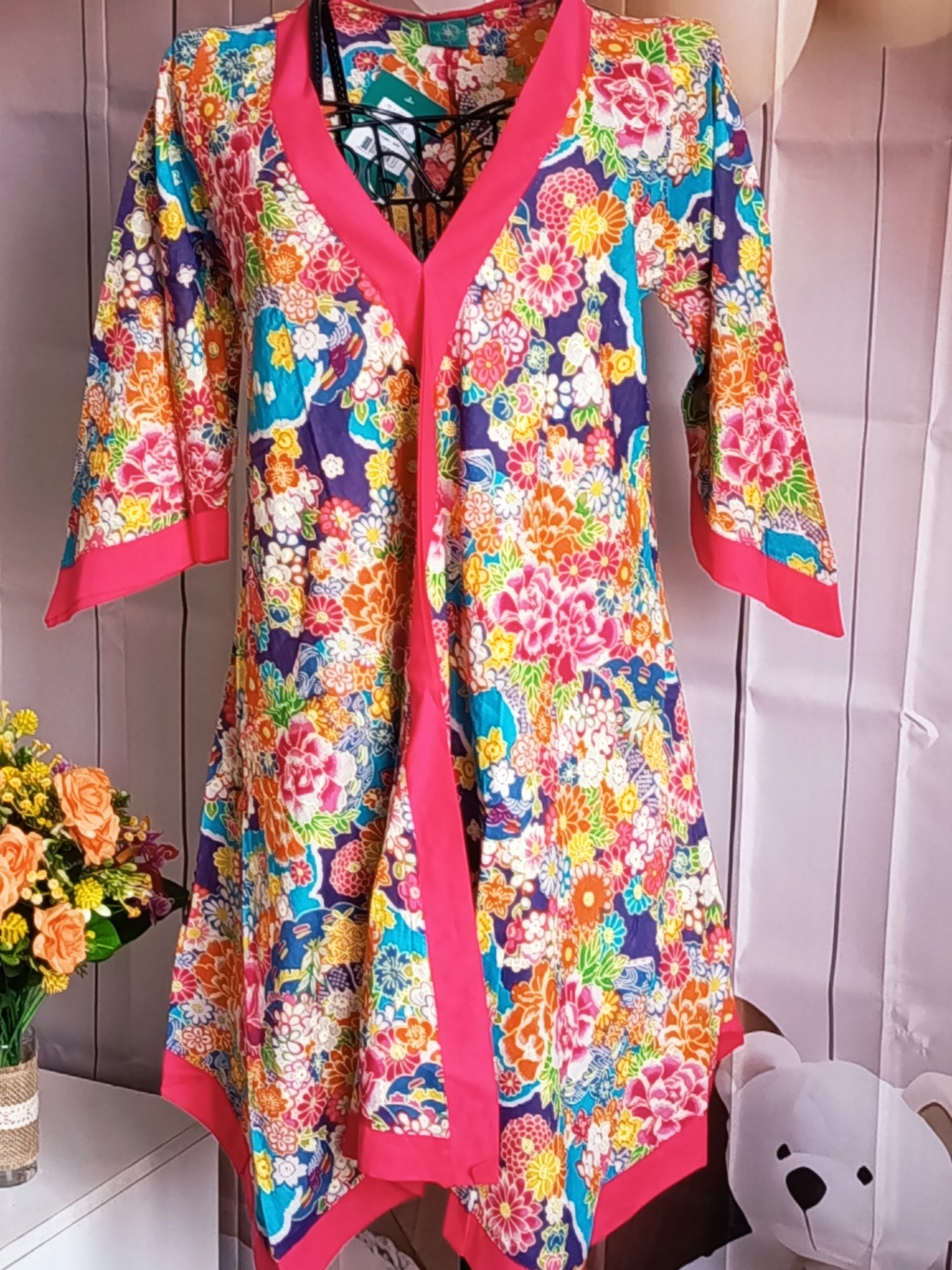 Tunique femme 100% voile de coton, multicolore et asymétrique, taille 36-38, N8