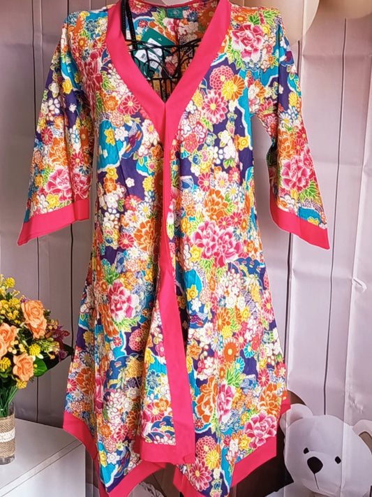 Tunique femme 100% voile de coton, multicolore et asymétrique, taille 36-38, N8