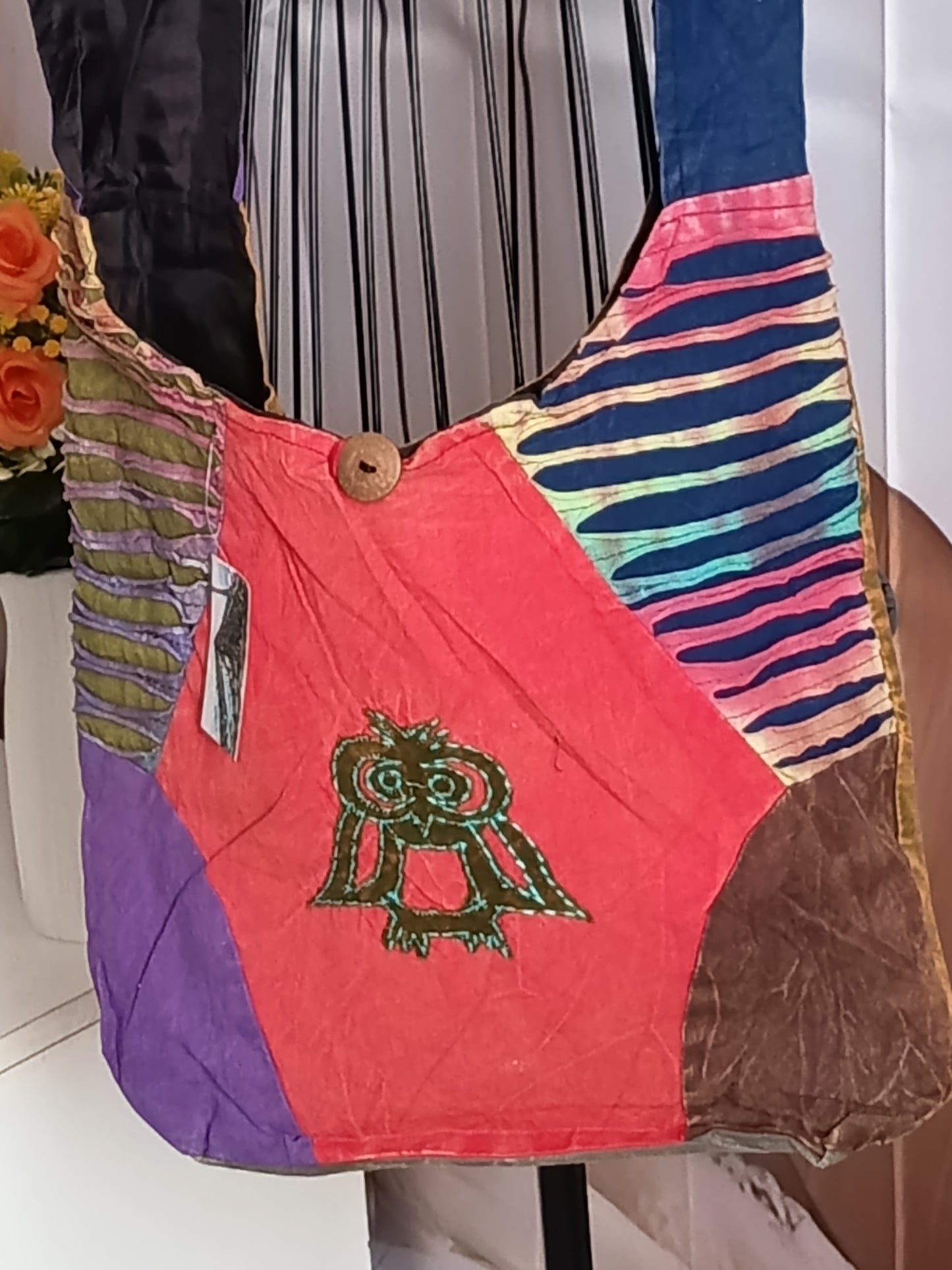 Sac à bandoulière à patchwork, ethnique, coton, très coloré N7A