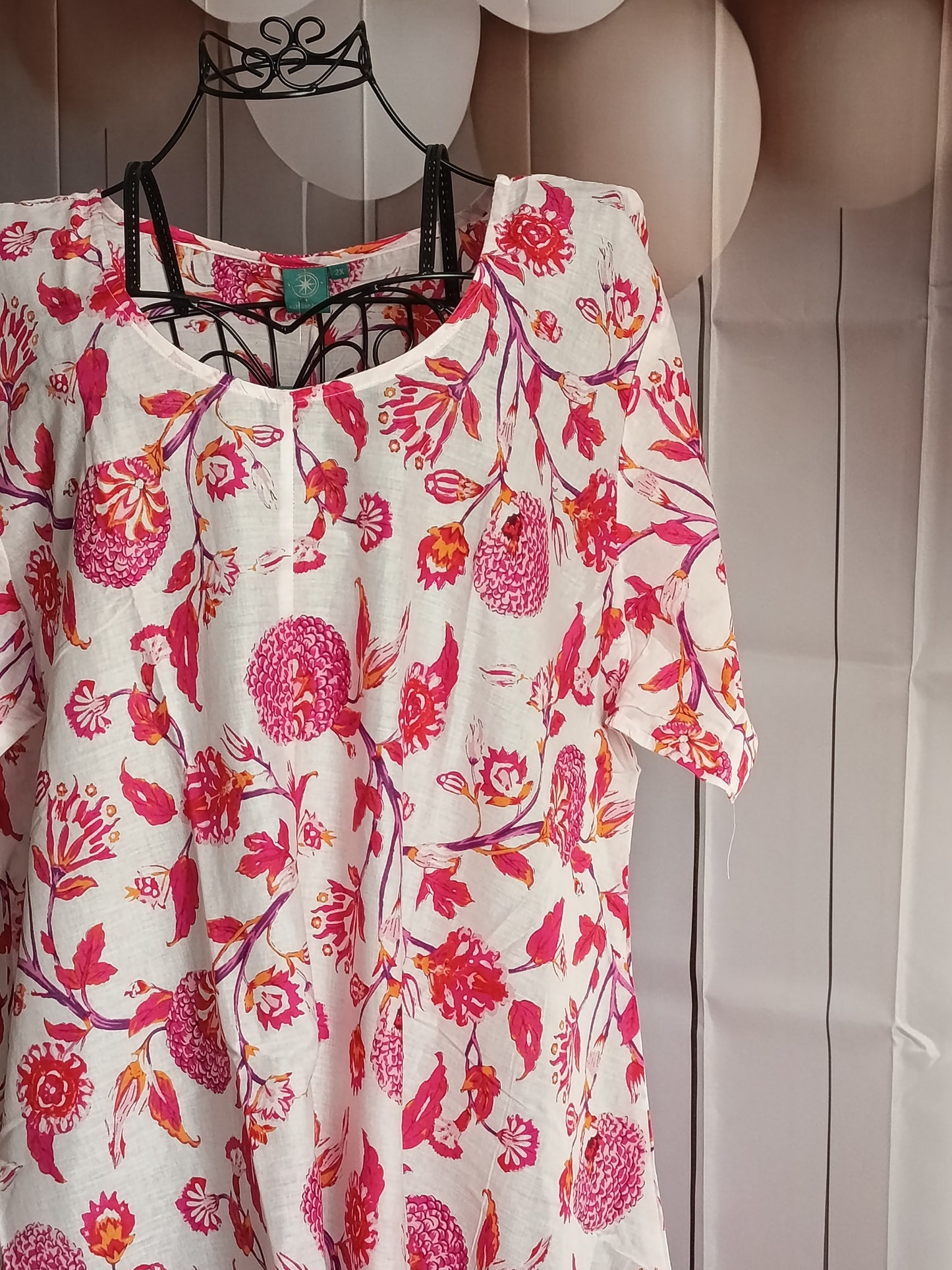 🌸✨ Tunique Asymétrique, Bohême & Ethnique en Voile de Coton - Imprimé Floral 🌺🌿