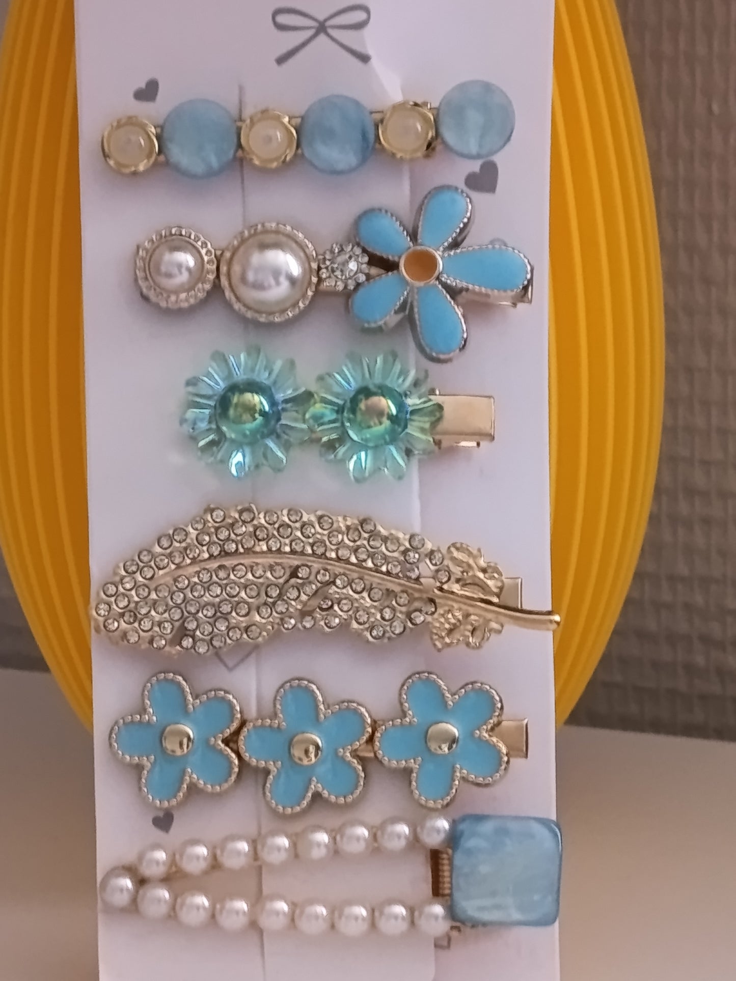 Lot de 6 pinces crocrodiles, dans les tons bleus turquoises et blancs