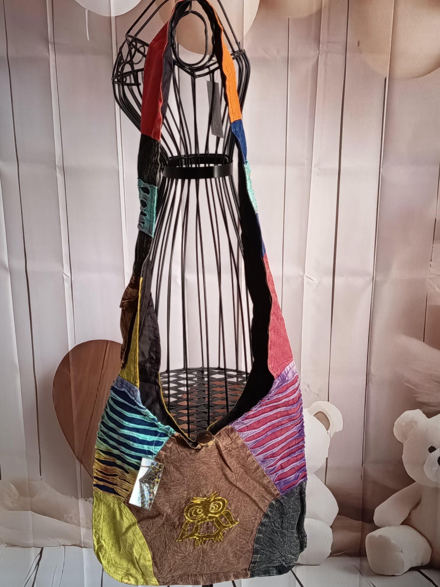 Sac à bandoulière à patchwork, ethnique, 100% coton, multicolore, N7B