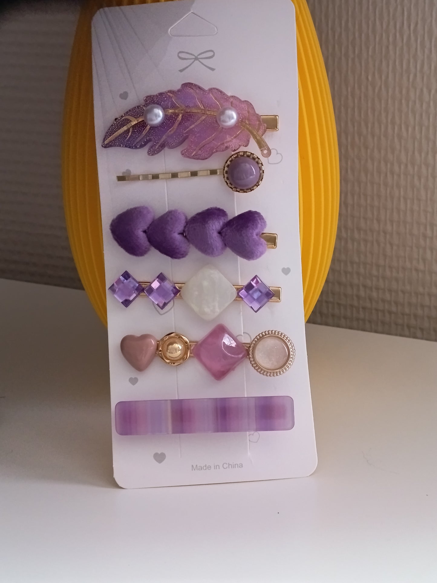 Lot de 5 pinces crocrodiles + 1 barrette à cheveux, dans les tons violets