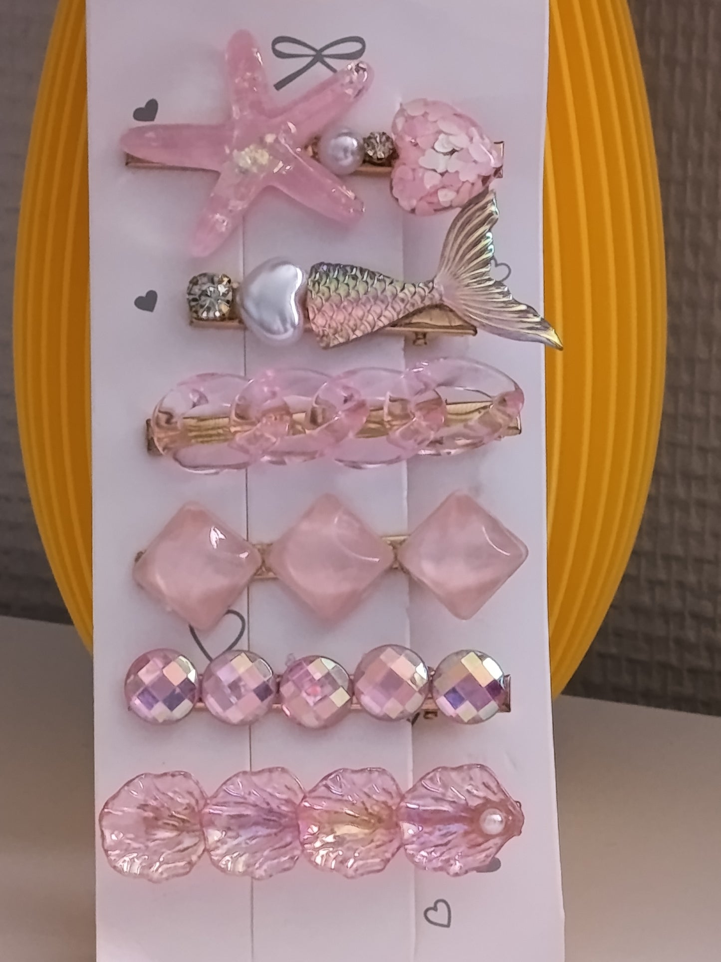 Lot de 6 pinces crocrodiles à cheveux, dans les tons roses clairs, thème mer