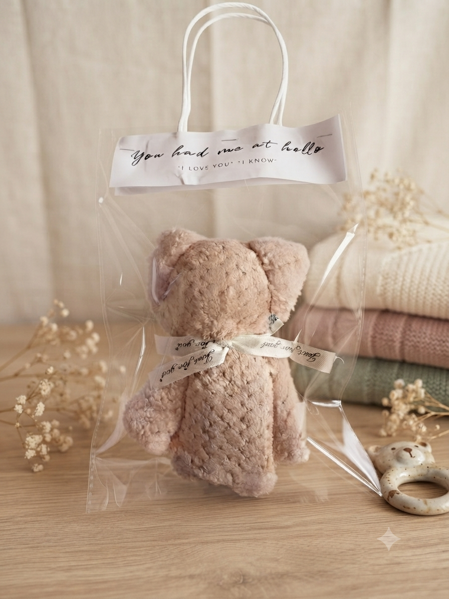 🧸✨ Adorable Serviette d'Invités Ourson Douce & Poétique, dans son sachet avec anses ✨🧸
