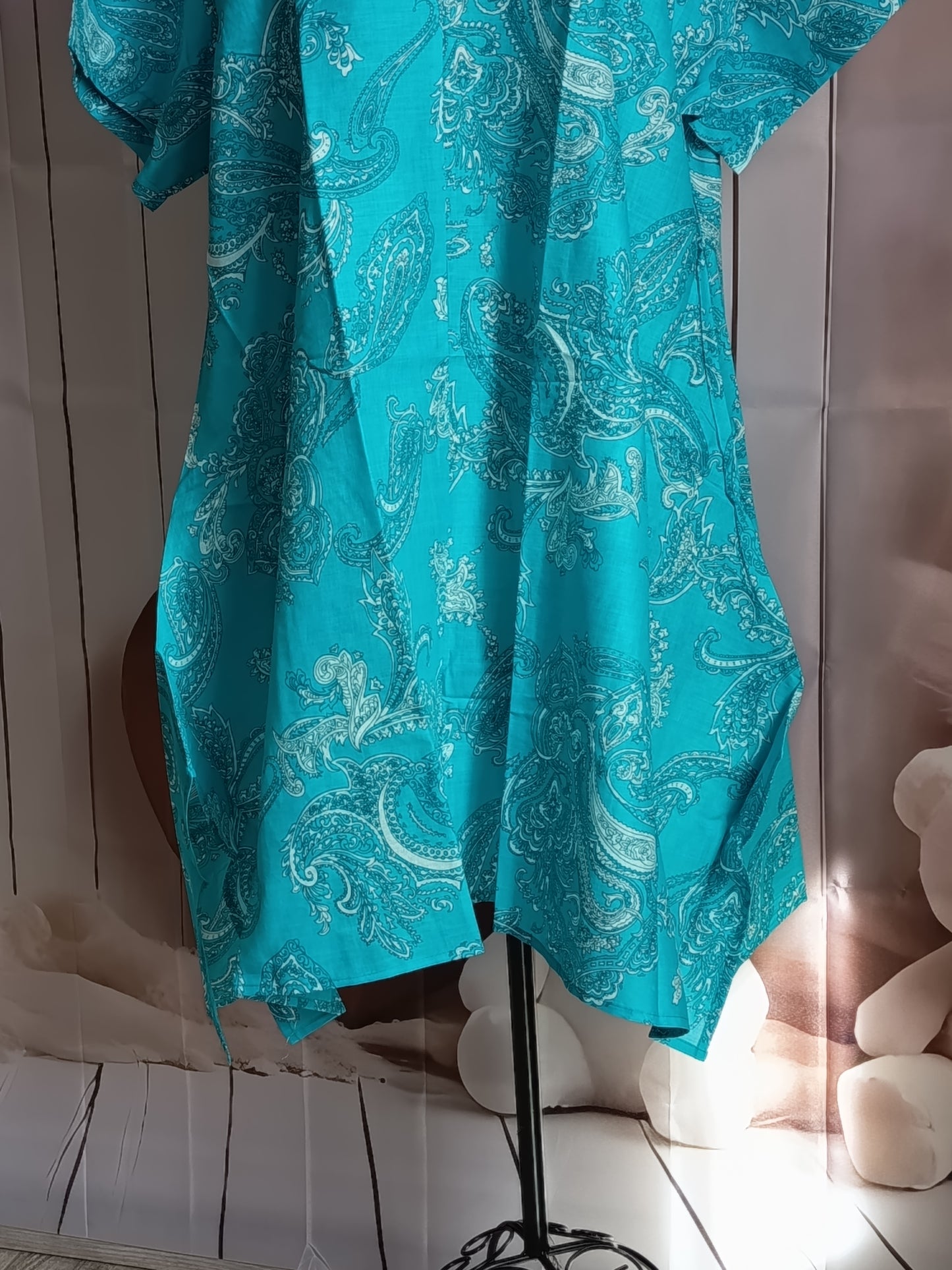 ✨ Robe ou tunique d'été fluide à motifs - Bleu Turquoise (Taille 48/50) 👗