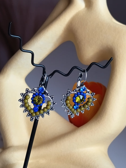 ✨ BOUCLES D'OREILLES "ÉCLAT BAROQUE" – BLEU & OCRE ✨