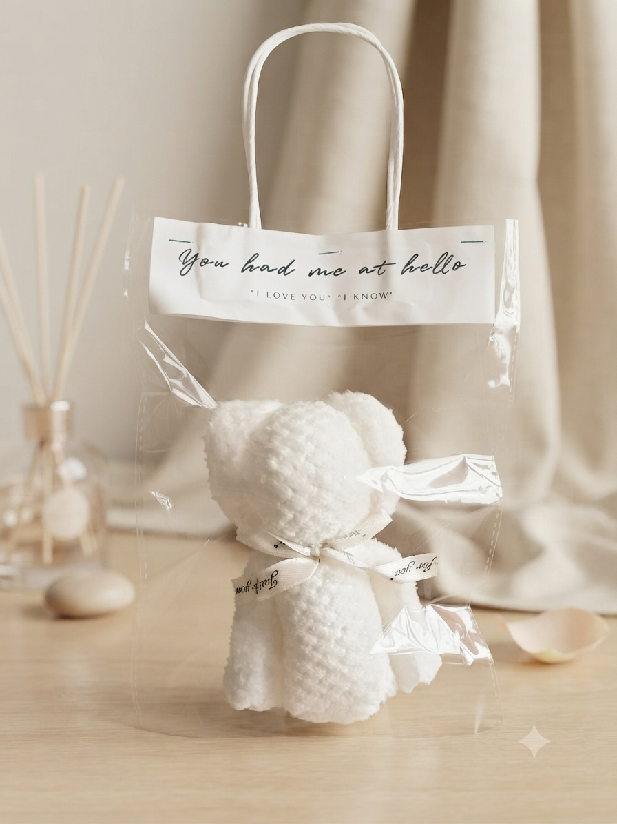🧸✨ Adorable Serviette d'Invités Ourson Douce & Poétique, dans son sachet avec anses ✨🧸