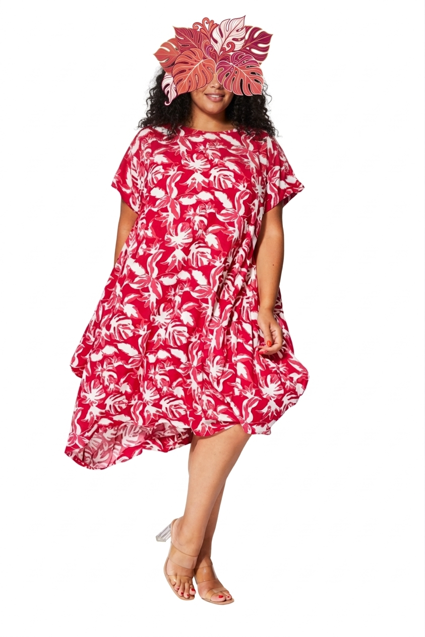 Robe Grande Taille en viscose, blanc et rose, taille 52-54, N3