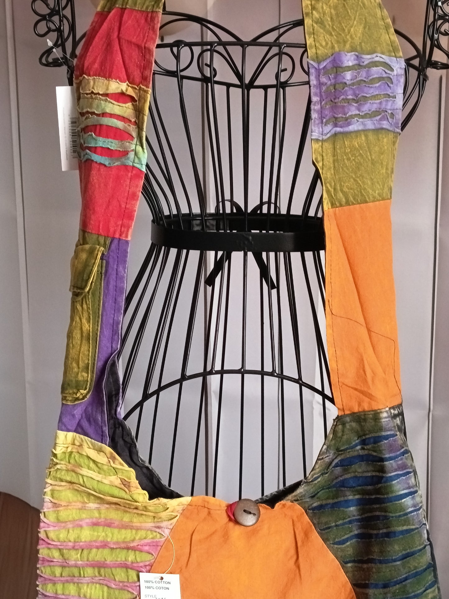 Sac à bandoulière à patchwork, ethnique, 100% coton, multicolore, N7C