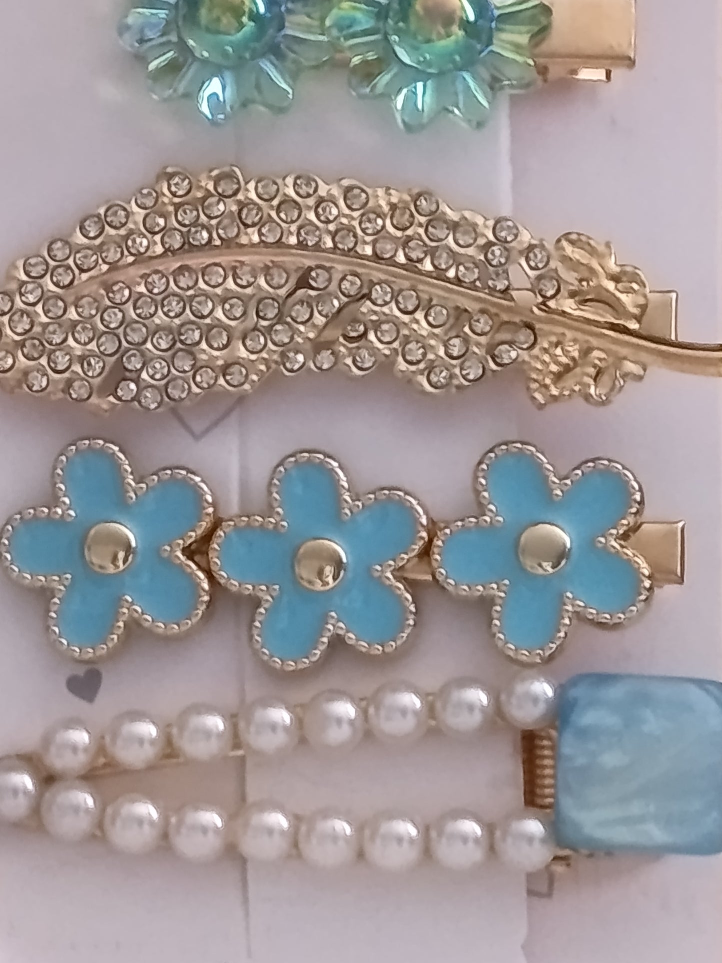 Lot de 6 pinces crocrodiles, dans les tons bleus turquoises et blancs