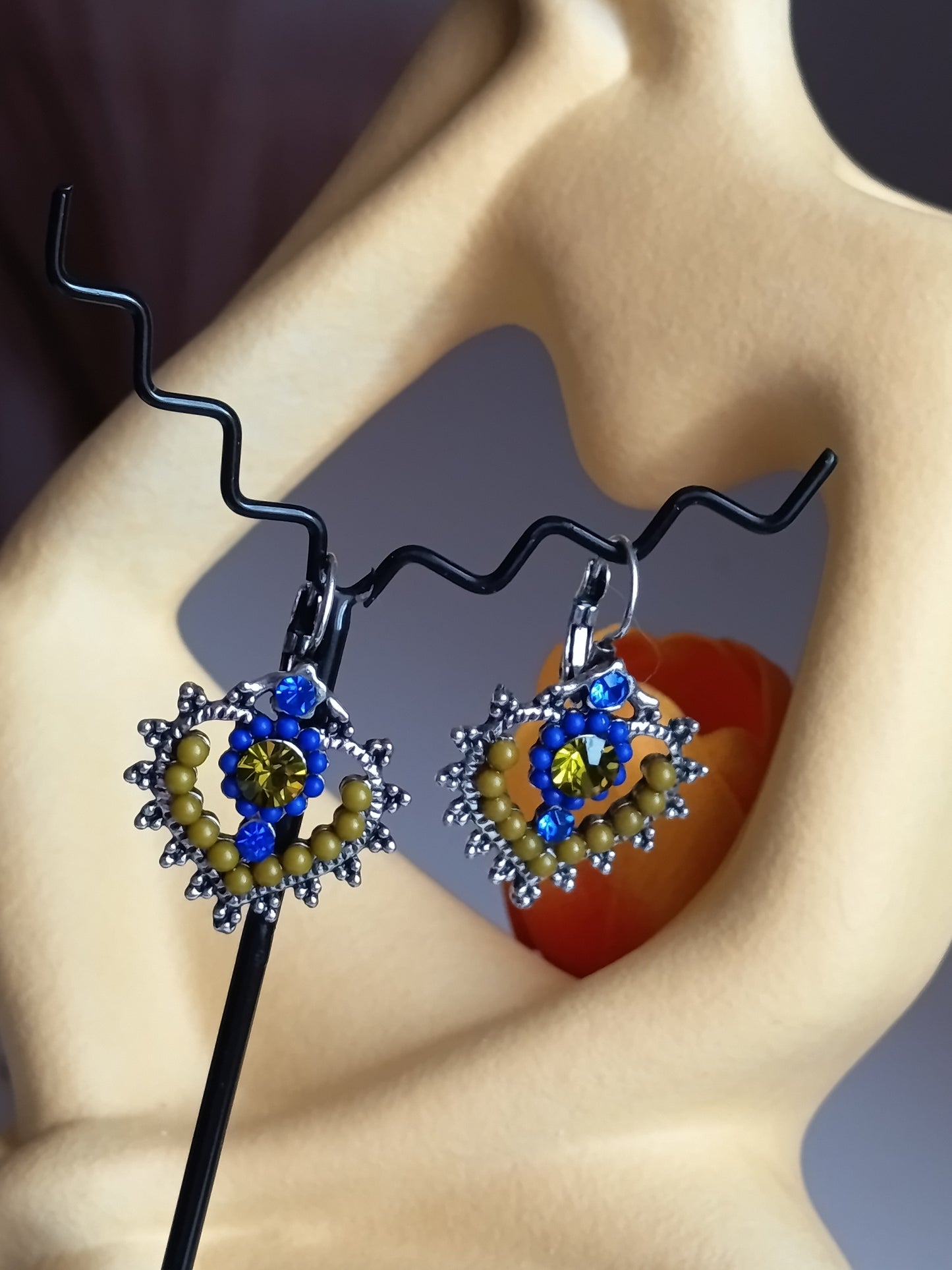 ✨ BOUCLES D'OREILLES "ÉCLAT BAROQUE" – BLEU & OCRE ✨
