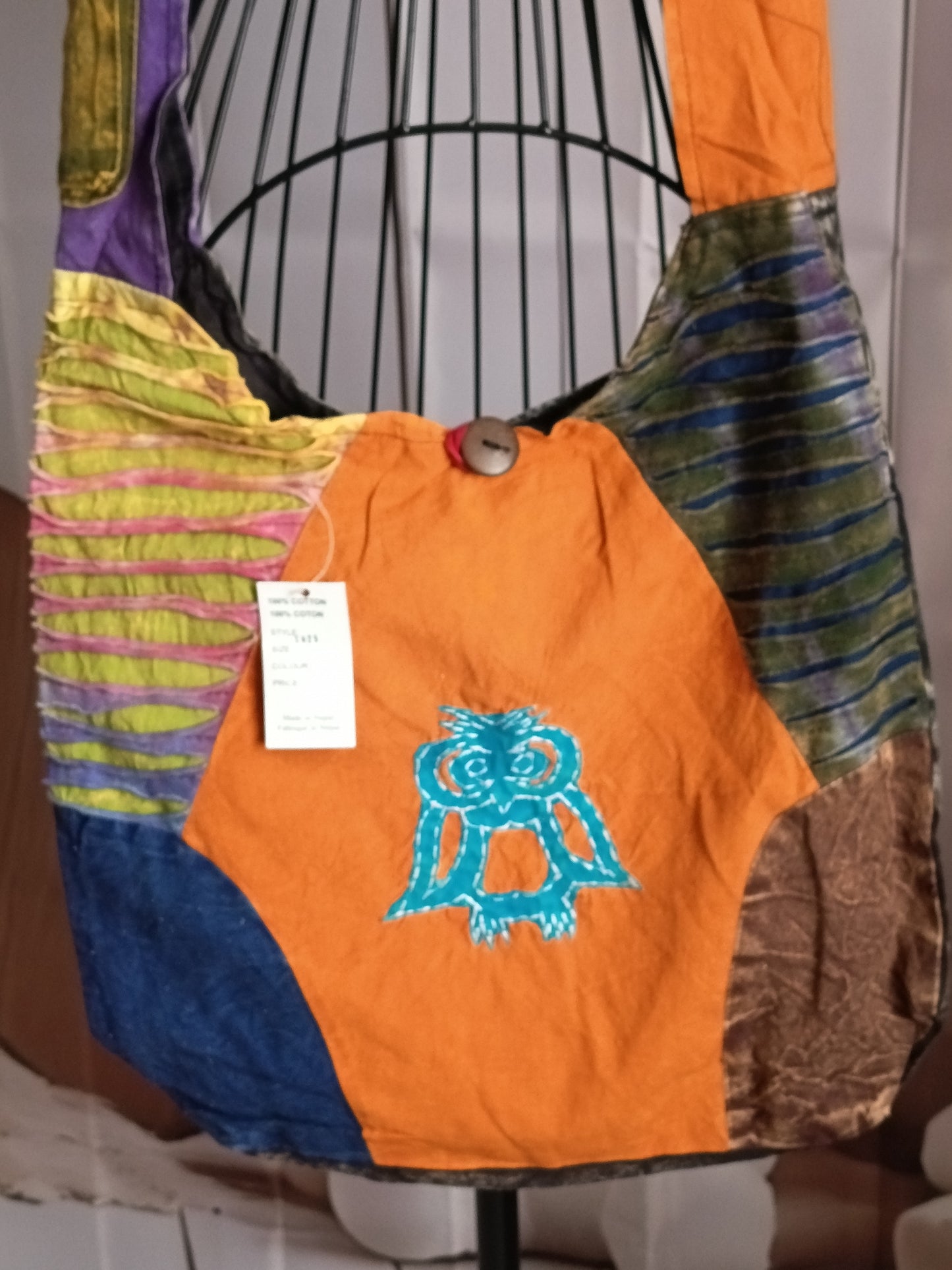 Sac à bandoulière à patchwork, ethnique, 100% coton, multicolore, N7C