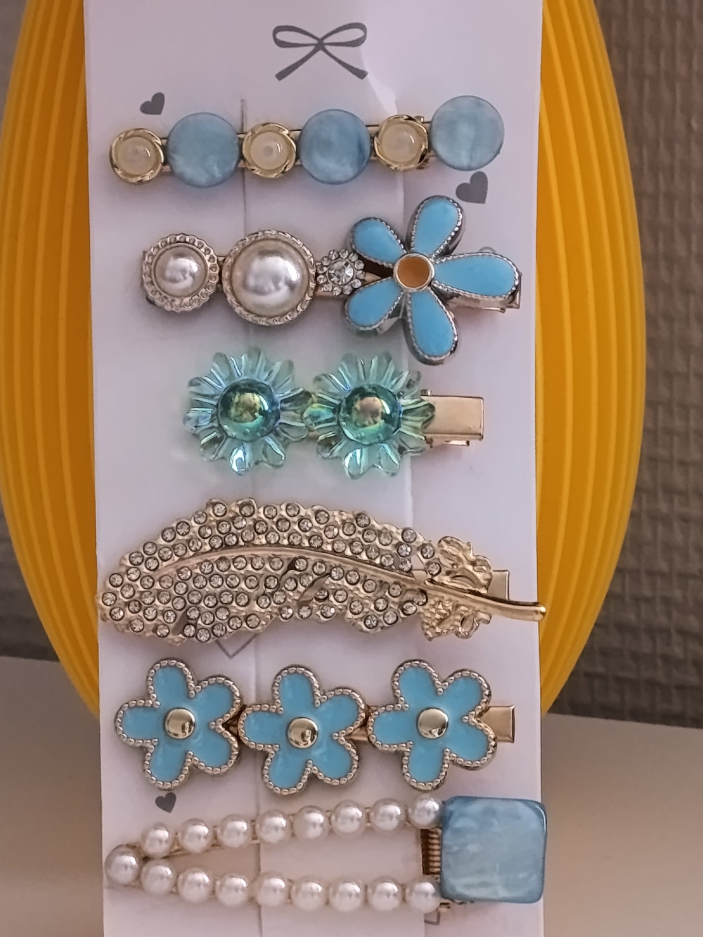 Lot de 6 pinces crocrodiles, dans les tons bleus turquoises et blancs