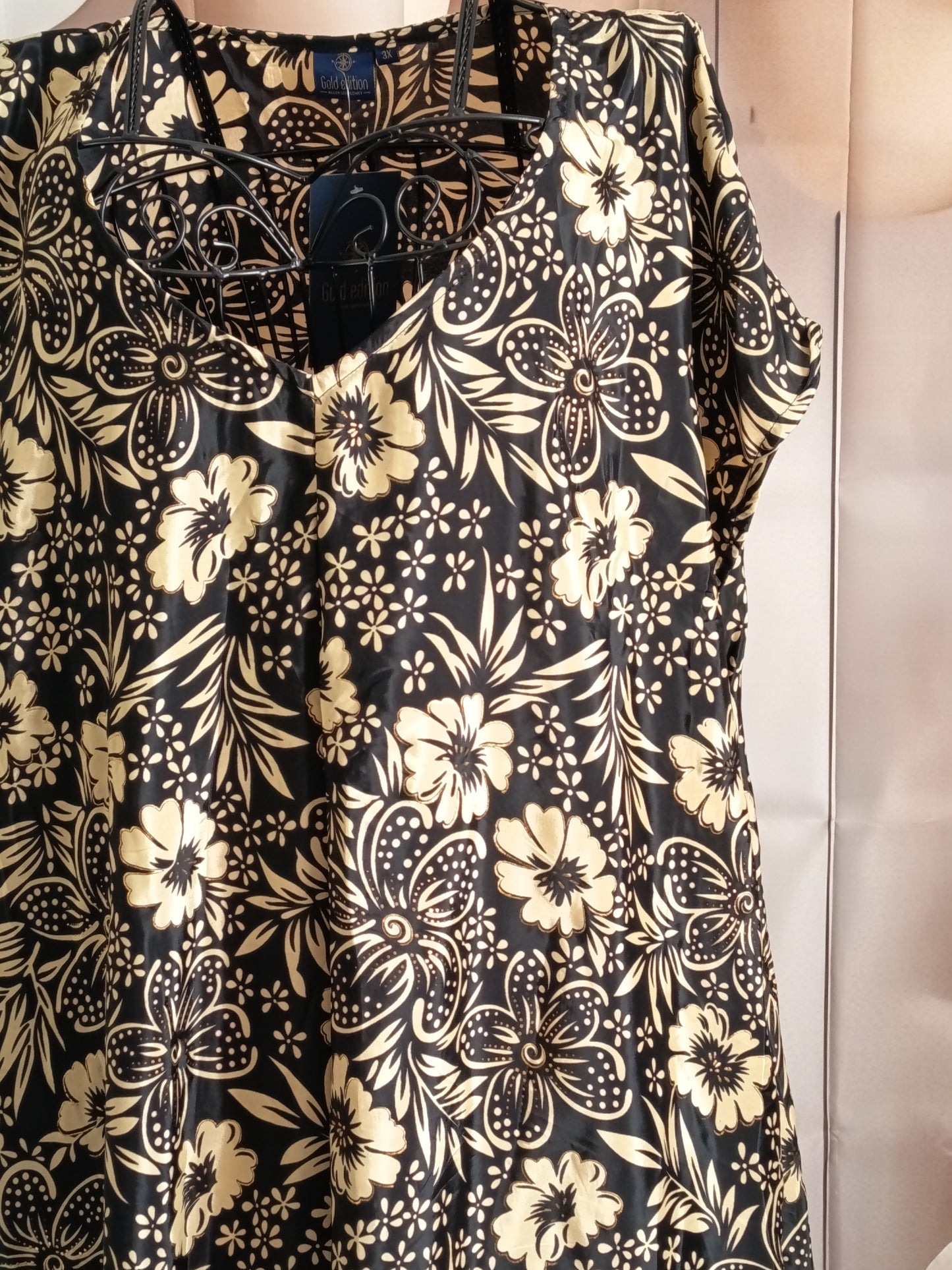 Tunique grande taille, polyester, noire, crème et or, taille 56-58-60, n10